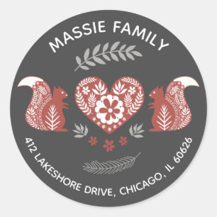 Scandinavian Squirrels With Heart Address Classic Round Sticker