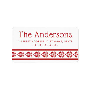 Scandinavian star border red white return address label