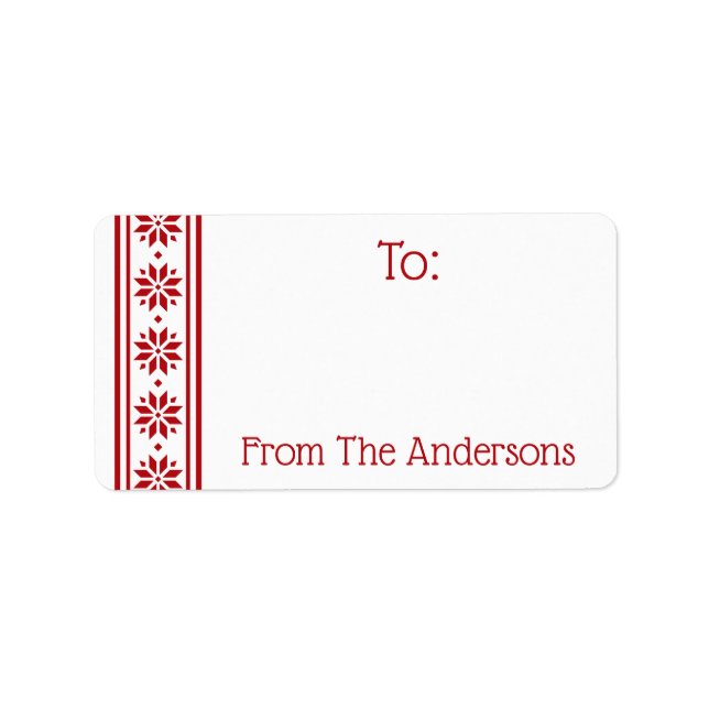 Scandinavian star border red white to from gift label (Front)
