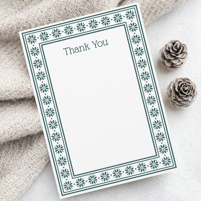 Scandinavian star pattern border pine green blank thank you card (Scandinavian star pattern border pine green blank thank you card)