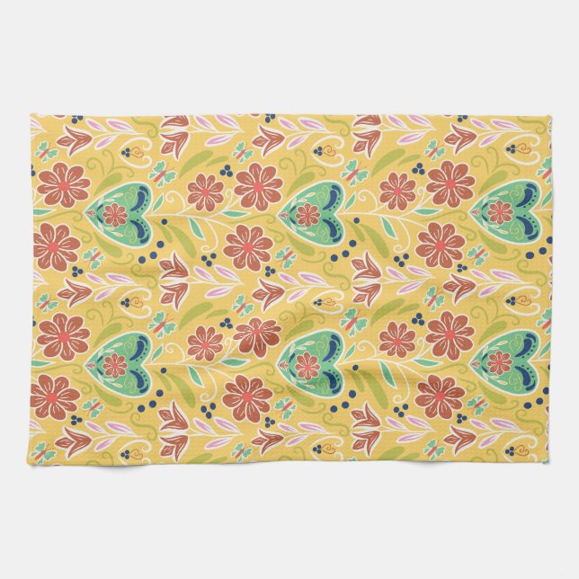 Scandinavian Style Art Kitchen Towel in Mustard (Horizontal)