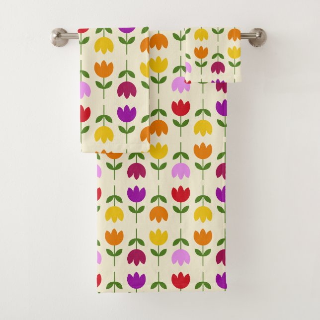 Scandinavian Style Colourful on Crm Flower Pattern Bath Towel Set (Insitu)
