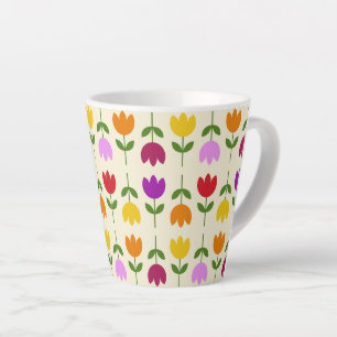 Scandinavian Style Colourful on Crm Flower Pattern Latte Mug