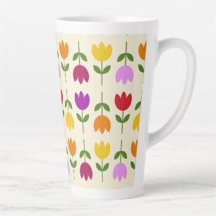 Scandinavian Style Colourful on Crm Flower Pattern Latte Mug