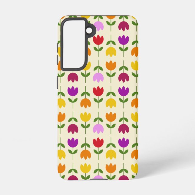 Scandinavian Style Colourful on Crm Flower Pattern Samsung Galaxy S21 Case (Back)
