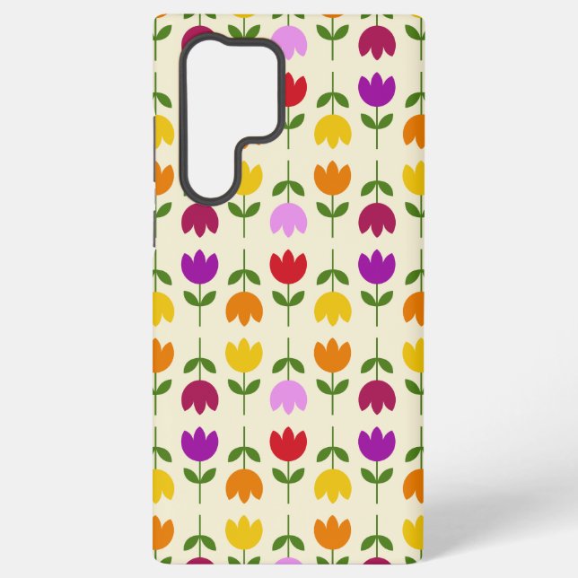 Scandinavian Style Colourful on Crm Flower Pattern Samsung Galaxy S22 Ultra Case (Back)
