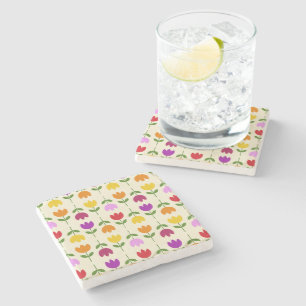 Scandinavian Style Colourful on Crm Flower Pattern Stone Coaster