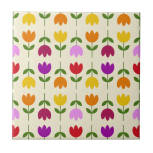 Scandinavian Style Colourful on Crm Flower Pattern Tile