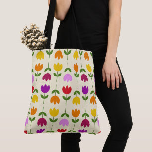 Scandinavian Style Colourful on Crm Flower Pattern Tote Bag