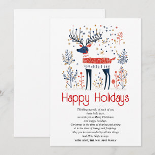 Scandinavian style deer red blue Christmas  Holiday Card