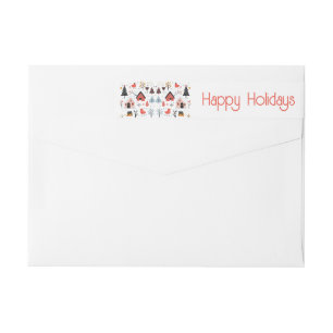 Scandinavian style deer red blue Christmas Wrap Ar Wrap Around Label