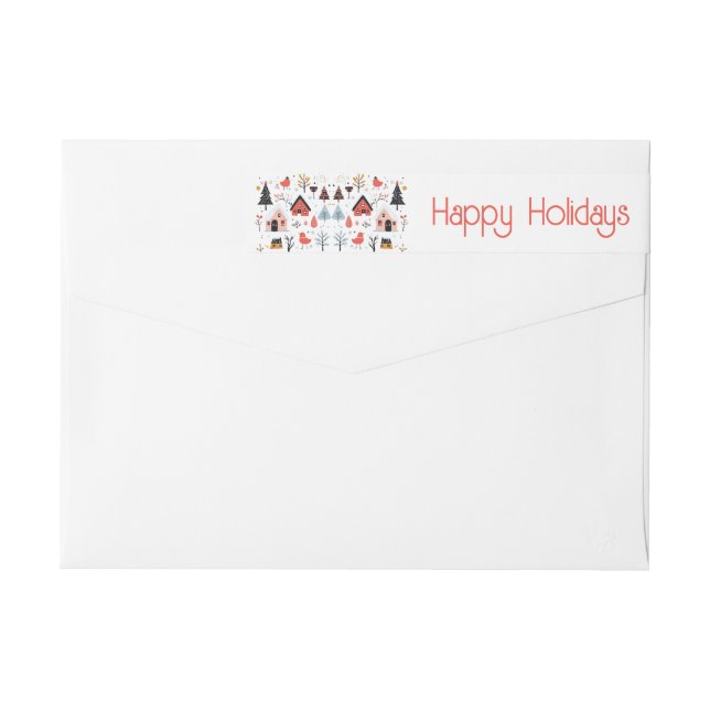 Scandinavian style deer red blue Christmas Wrap Ar Wrap Around Label (Back)