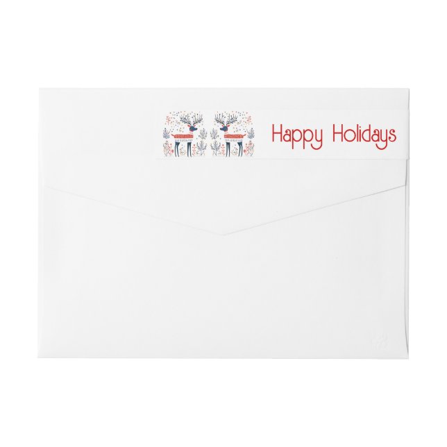 Scandinavian style deer red blue Christmas Wrap Around Label (Back)