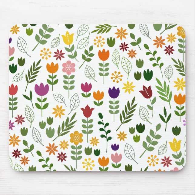 Scandinavian Style Flora & Fauna Big Pattern Mouse Pad (Front)