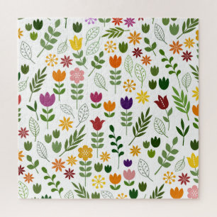 Scandinavian Style Flora & Fauna Pattern Jigsaw Puzzle