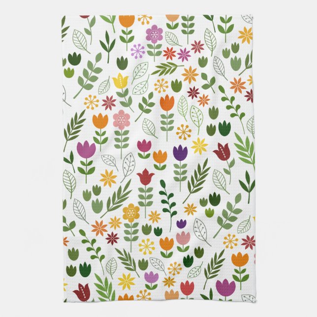 Scandinavian Style Flora & Fauna Pattern Kitchen Towel (Vertical)