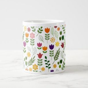 Scandinavian Style Flora & Fauna Pattern Large Coffee Mug