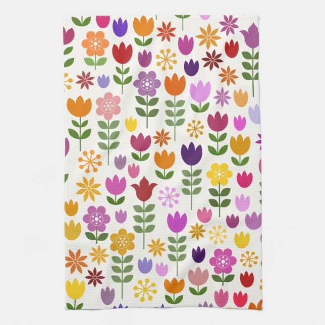 Scandinavian Style Flowers Big Pattern Kitchen Towel (Vertical)
