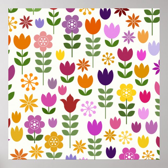 Scandinavian Style Flowers Big Pattern Poster (Front)