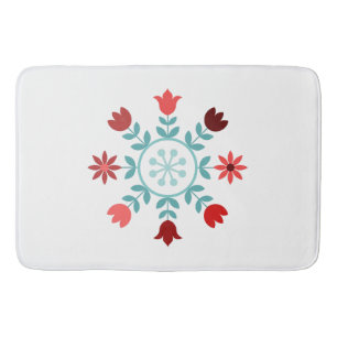 Scandinavian Style Flowers Teals & Reds Wheel Bath Mat