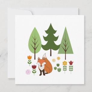 Scandinavian Style Fox Flowers Trees Illustration