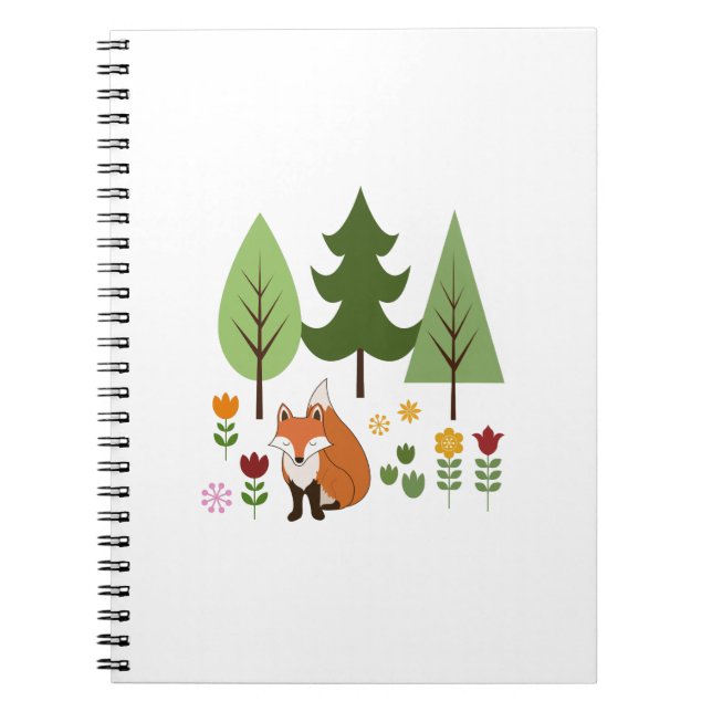 Scandinavian Style Fox Flowers Trees Illustration Notebook (Front)