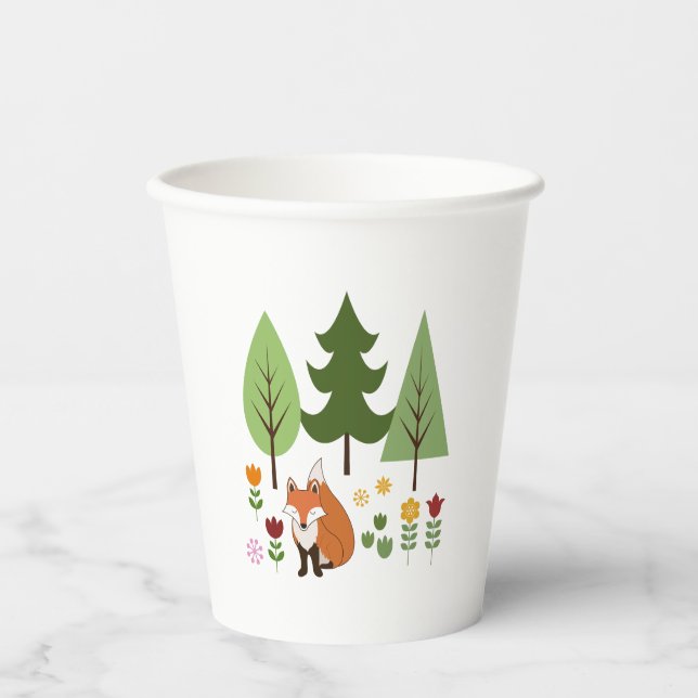 Scandinavian Style Fox Flowers Trees Illustration Paper Cups (Front)