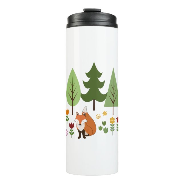 Scandinavian Style Fox Flowers Trees Illustration Thermal Tumbler (Front)