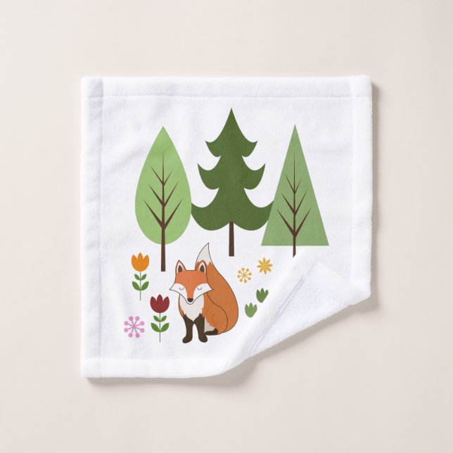 Scandinavian Style Fox Flowers Trees Illustration Wash Cloth (Wash Cloth)