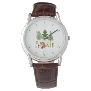 Scandinavian Style Fox Flowers Trees Illustration Watch