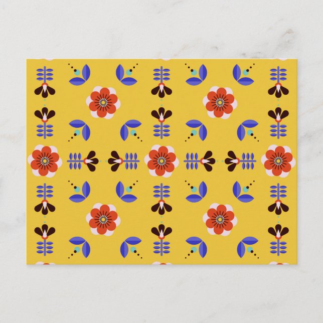 Scandinavian Style Geometric Floral Pattern Holiday Postcard (Front)
