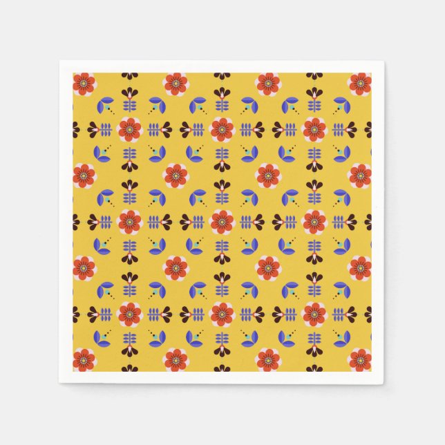 Scandinavian Style Geometric Floral Pattern Napkin (Front)