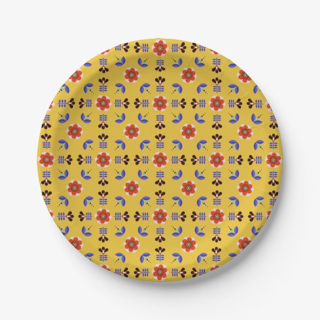 Scandinavian Style Geometric Floral Pattern Paper Plate (Front)