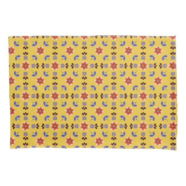 Scandinavian Style Geometric Floral Pattern Pillowcase (Front-Left)