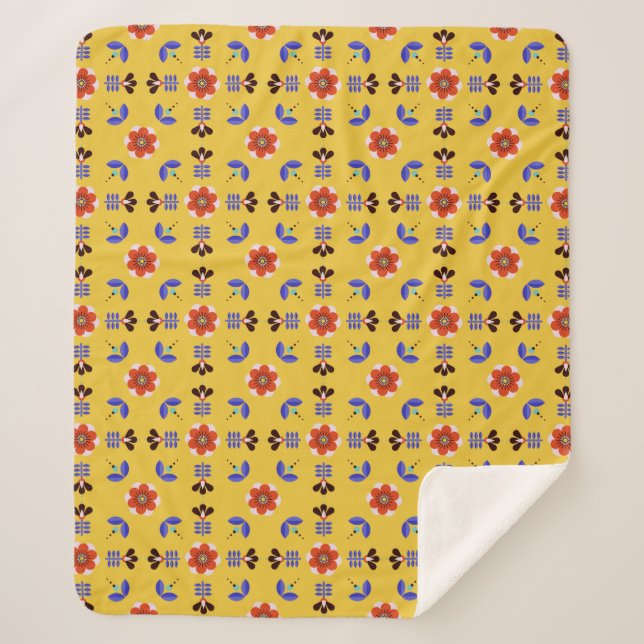 Scandinavian Style Geometric Floral Pattern Sherpa Blanket (Front)