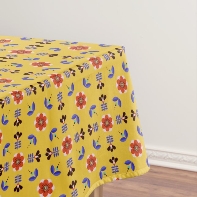 Scandinavian Style Geometric Floral Pattern Tablecloth (In Situ)
