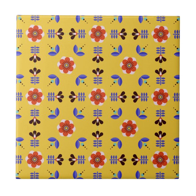 Scandinavian Style Geometric Floral Pattern Tile (Front)