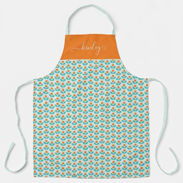 Scandinavian Style Geometric Orange Pattern Apron (Front)