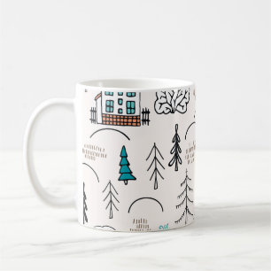 Scandinavian Style Houses Forest Pattern Coffee Mug