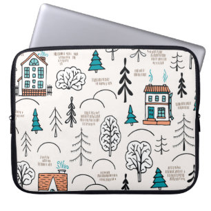 Scandinavian Style Houses Forest Pattern Laptop Sleeve