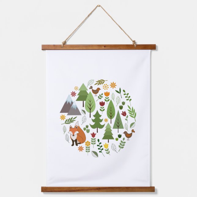 Scandinavian Style Illustrations Circle Hanging Tapestry (Front)