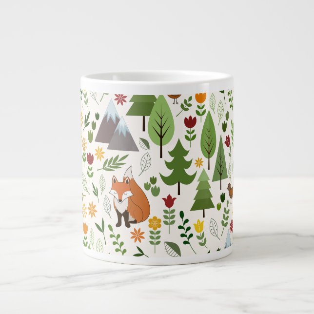 Scandinavian Style Illustrations on Cream Large Coffee Mug (Front)