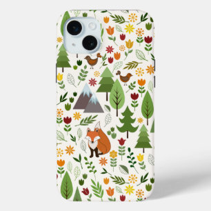 Scandinavian Style Illustrations on Cream Pattern iPhone 15 Mini Case