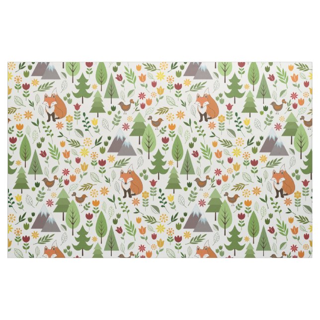 Scandinavian Style Illustrations on Cream Pattern Fabric (Yard)
