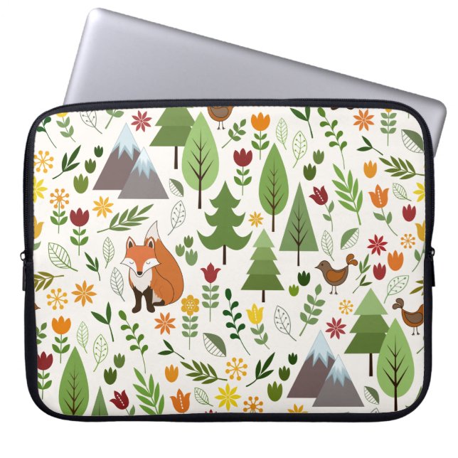 Scandinavian Style Illustrations on Cream Pattern Laptop Sleeve (Front)