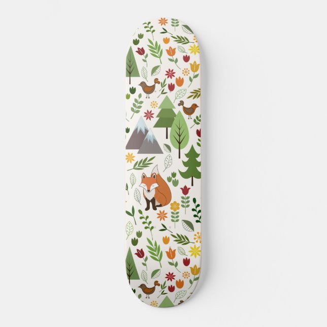 Scandinavian Style Illustrations on Cream Pattern Skateboard (Front)