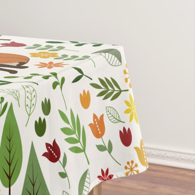 Scandinavian Style Illustrations on Cream Pattern Tablecloth (In Situ)