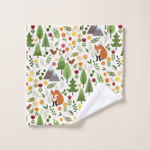 Scandinavian Style Illustrations on Cream Pattern Wash Cloth
