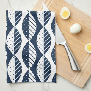 Scandinavian Style Leaves, Navy Blue and White Kitchen Towel