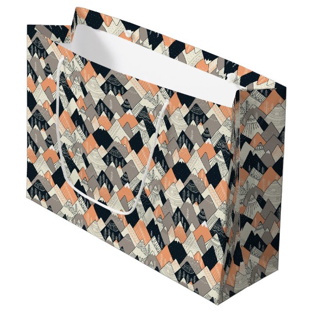 Scandinavian Style Mountain Pattern Large Gift Bag (Front Angled)
